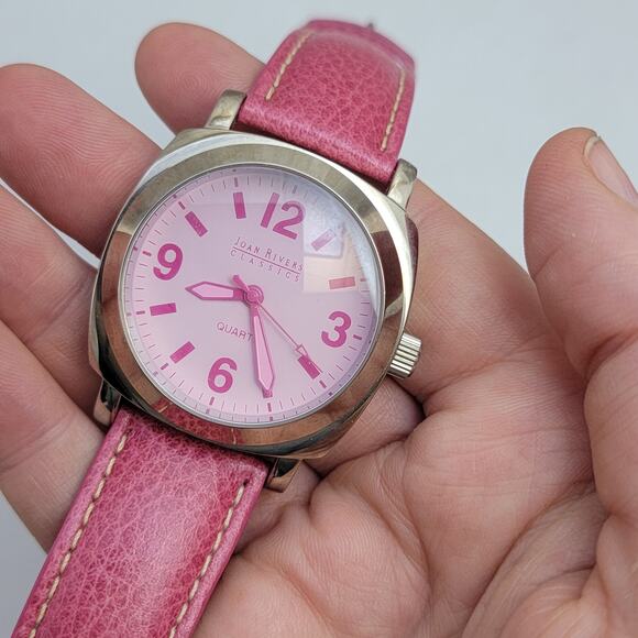 Vintage Watches Joan Rivers Pink Quartz Watch with Bold Dial & Leather Strap - Picture 1 of 10